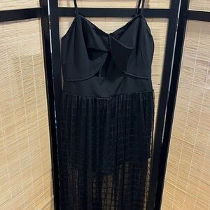 Black Spaghetti-Strap Mesh Overlay Romper